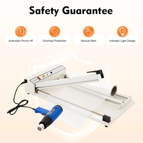 AOXHUGB 24 Inch Shrink Wrap Machine With Heat Gun, adjustable temperature controls, automatic power off safety features.