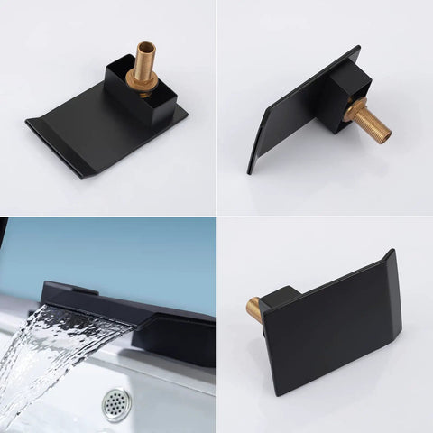 Waterfall Bathroom Sink Faucet Set Matte Black Sleek Widespread 8 Inch Deck Mounted 3 Hole Basin With 2 Square Handles High Flow Vanity
