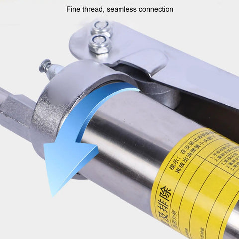 Close-up of Stainless Steel Double Gear Oiler Manual Grease Gun Kit with 800ml capacity showing seamless connection detail