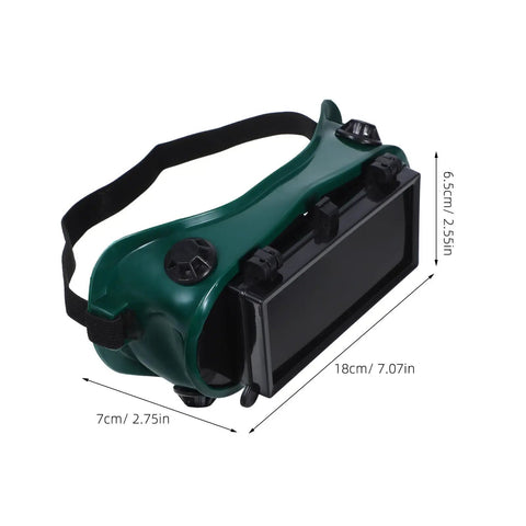 Heavy Duty Flip Up Welding Glasses Featuring Dual Impact Resistant Lenses Provide Dustproof Job Site Defense And Rock Solid Industrial Eye Protection For Gritty Tradesmen Seeking Knockout Safety Gear, shown at a side angle.