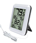 Digital Indoor Outdoor Thermometer With Wired Probe All In One Temperature Monitor For Home Office Greenhouse Aquarium Refrigerator Freezer Min Max Recording LCD Display Celsius Fahrenheit Switch, white LCD desk stand with probe