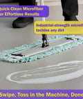 Six Pack Top Shelf Heavy Duty Microfiber Dust Mop Refills With Extra Long Fringe To Kick Dust To The Curb And Securely Grip Your Wall Sweeper Handle For No Sweat Pet Hair Pickup On Commercial Floors Daily, cleaning a floor.