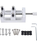 Mini Vise For Jewelry And Model Making, CNC Aluminum Alloy Bench Clamp, Precision Small Part Holder With 0 To 47 Mm Range, Flat Base Mounting, Pro Grade Crafting Tool For Enthusiasts And Professionals, shown with screws and hex keys