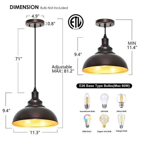 Diagram of Two Pack Bronze Pendant Lights For Kitchen Island Industrial Adjustable Hanging Barn Light Fixtures