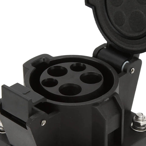 Type 1 EV Charging Socket Black AC Charger Connector SAE J1772 with open cover showing five-pin design for electric vehicles.