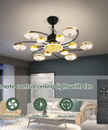 39 Inch Led Ceiling Fan With Light Remote, Smooth Operator Low Profile Flush Mount, luxurious design with crystal shades, dimmable light.