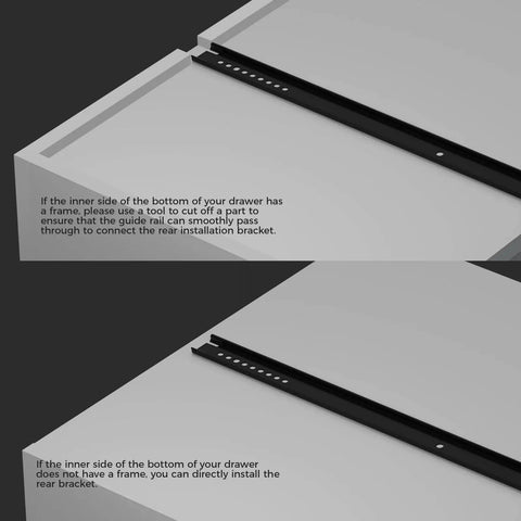 Heavy Duty 5 Pack 16 Inch Black Center Mount Drawer Slides For Cabinets installation instruction for bottom mount guide rail.