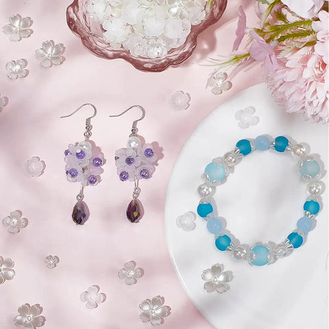 600Pcs Flower Bead Caps Set White And Clear 3 Petal 4 Petal 5 Petal Tulip Petal End Caps Acrylic Floral Spacer Beads Jewelry