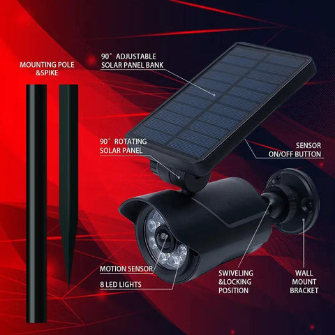 Solar Motion Sensor Flood Light With 8 LEDs And 500 Lumen Output for Garage Yard Driveway Pathway showing components