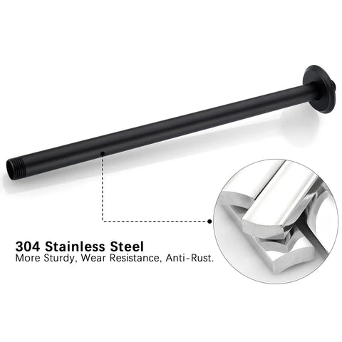 16 Inch Matte Black Ceiling Mounted Shower Arm And Flange For Rain Shower Head, Anti Rust Stainless Steel Design
