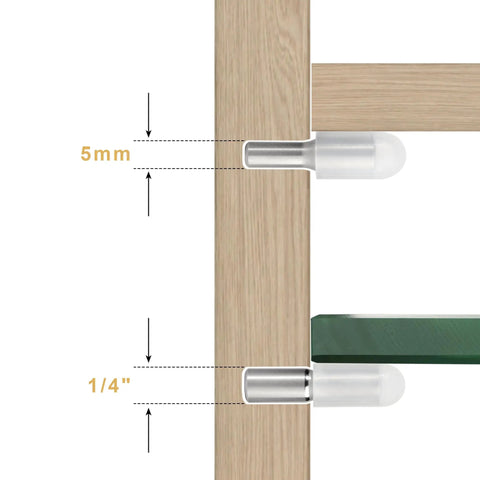 Heavy Duty Stainless Steel Shelf Pegs And Pins 5mm And Quarter Inch Dual Diameter One Inch Long Rust Proof Cabinet Support Clips Pack Of 12, dimensions shown