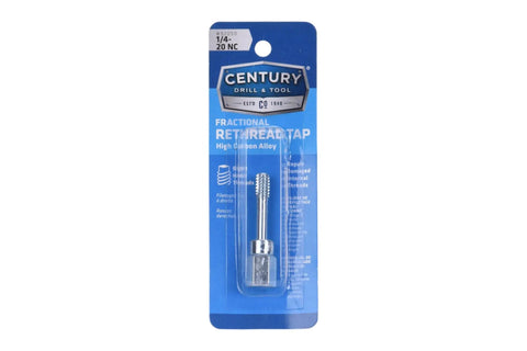 Rethreading Tap 1/4-20NC Thread Repair Tool Set for Damaged Bolt Threads in packaging, high-carbon alloy steel, blue background
