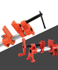 Heavy Duty Steel Pipe Clamp Set For Woodworking Hand Crank Adjustable Vise, red clamps on steel pipe for secure gluing.