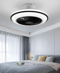 LED Modern Ceiling Fan With Lights Dope Flush Mount Black Ceiling Fan Remote Dimmable 72W in bedroom setting