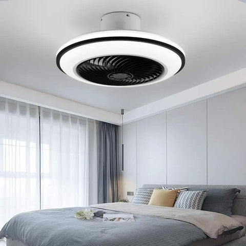 LED Modern Ceiling Fan With Lights Dope Flush Mount Black Ceiling Fan Remote Dimmable 72W in bedroom setting