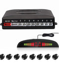 Eight Ultrasonic Parking Radar System with LED Distance Display and Audible Beep Warning, digital control box, black sensors