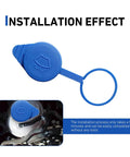 Ford Windshield Washer Fluid Cap Replacement for 2012 Through 2018, Direct Fit Wiper Reservoir Tank Cover, Plug And Play Easy Install, OEM CP9Z17A605A, Durable Blue Cap for Quick Fit and Leak Proof Service shown with installation effect
