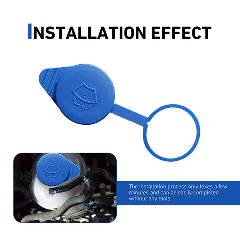 Ford Windshield Washer Fluid Cap Replacement for 2012 Through 2018, Direct Fit Wiper Reservoir Tank Cover, Plug And Play Easy Install, OEM CP9Z17A605A, Durable Blue Cap for Quick Fit and Leak Proof Service shown with installation effect