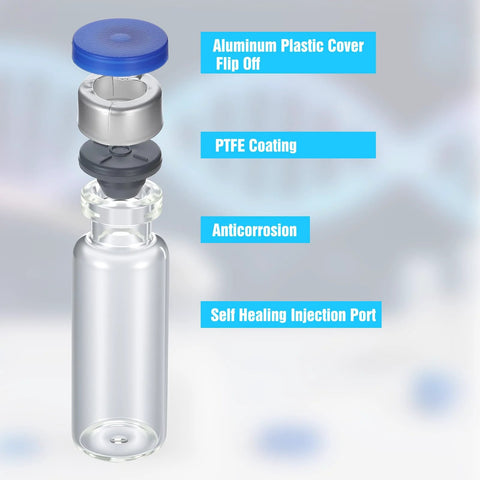 12-pack glass 5ml empty vials with blue flip-cap, PTFE coating and self-healing injection port