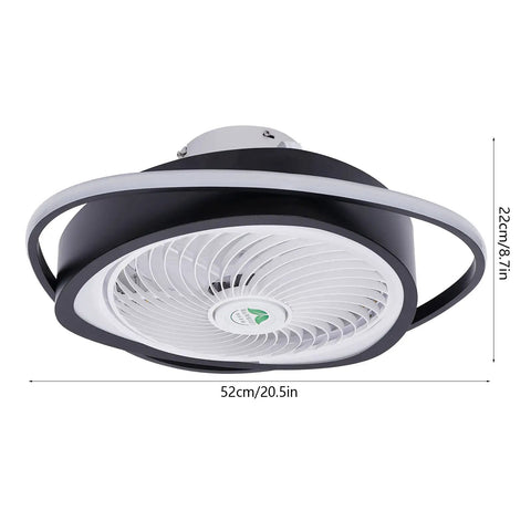 Ceiling Fan with Light 20 Inch Low Profile Invisible Chandelier Fan for in sleek black, showing rounded design and light feature.