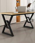 Heavy Duty Metal Desk Legs Built Tough As Nails Industrial Table Frame With Rubber Floor Pads For Adjustable Standing Desk Workbench And Home Shop Furniture Rig, black steel legs with wood top.
