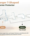 Tough As Nails Table Corner Guards 8 Pack Giant T Shaped Corner Protectors For Baby comparison of larger vs smaller corner protectors.