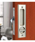 6.3 Inch Silver Invisible Recessed Handle Latch With Keys For Interior Pocket Door Lock And Sliding Barn Door Lock Zinc Alloy Electroplated Brushed Nickel Finish Anti Corrosion Dust And Oil Resistant Chamfered Edge Left Or Right US Standard Doors installed view