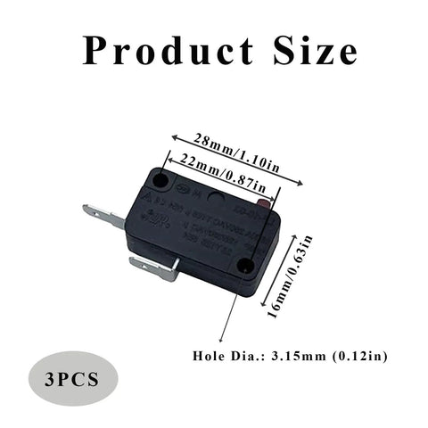 Micro Limit Switch Set Of 3 For Industrial Automation And Machinery Control LF-10-02 with size measurements shown