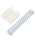 Dead Simple Bifold Closet Door Hardware Replacement Kit with silver steel spring and white plastic pivot for easy operation.