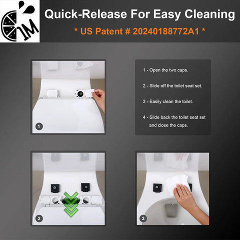 Quick-release feature of Top Tier Elongated Toilet Seat With Butter Smooth Slow Close Hinges for easy cleaning process.