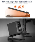 Desk Speaker Stands For Bookshelf Monitors With 22 Lb Capacity, 16 Degree Tilt, Anti-Vibration Pads in black, side view.