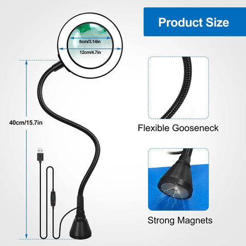 LED Magnifying Lamp With Flexible Gooseneck 5X And 10X Lenses 3 Color Modes Soldering Helping Hands Base Station with USB