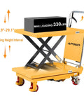 Heavy Duty Hydraulic Lift Table Cart With 330 Pound Capacity And 29.1 Inch Lift Height Single Scissor Lift On Four Wheels