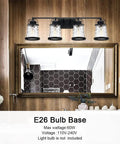 Four Light Farmhouse Vanity Lights With Rustic Wall Sconces And Hammered Glass Shades over bathroom mirror, E26 bulb base.