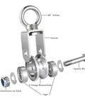 Beefed Up Heavy Duty Single Pulley Block Wheel With Ball Bearings For Wire Rope Smooth Burr Free Surface Two Bearings For Easy Rotation