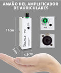 P2 Portable In Ear Monitor Amplifier With XLR TRS Input And Stereo Mono Switch on hand, showing compact size.