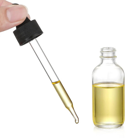 No Sweat Bundle Of Four 2 Oz Clear Glass Eye Dropper Bottles With Tight Black Lids And Leak Proof Seal Comes With A Smart Steel Pouring Funnel Plus Clean Adhesive Tags Totally Straight Up For Essential Oils