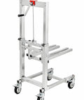Heavy Duty Portable Manual Lift Stack With Folding Winch Crank Handle Material Handler For Moving 132 Lb Loads And Equipment At 6.7 To 33.5 Inch Height, aluminum with crank.
