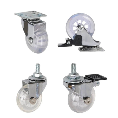 4 Pack 2 Inch PU Transparent Crystal Stem Casters With Brakes For Furniture Universal Wheels For Cabinets And Desks