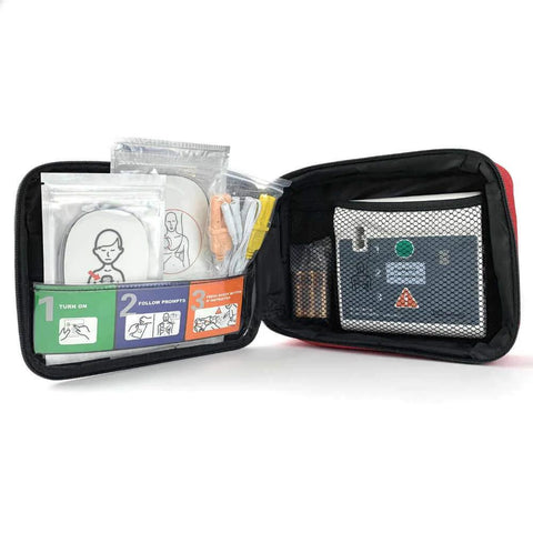 Practi-Trainer Essentials AED Training Kit, base model with reusable pads for CPR and AED training use only, open zip case