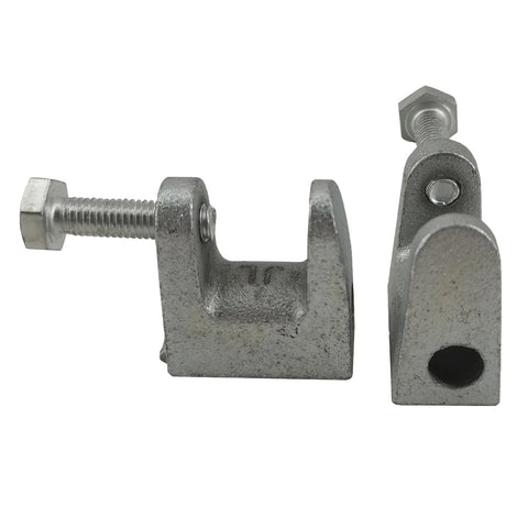 Three Eighths Inch Metal Beam C Clamp For Wall Ceiling Flange Mounts Galvanized 24 Pack, side and top views.