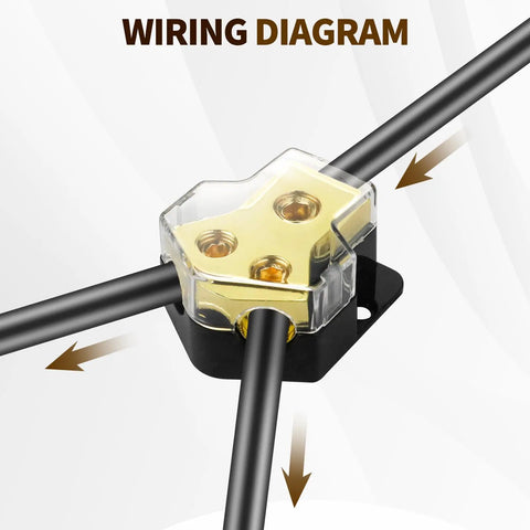 Wiring diagram of Two Way Power Distribution Block for Car Audio Dual 12V Distribution Block With Input 0 2 4 Gauge And Output 4 8 10 Gauge Grounded Amplifier Distributor With Transparent Cover 2 Pack