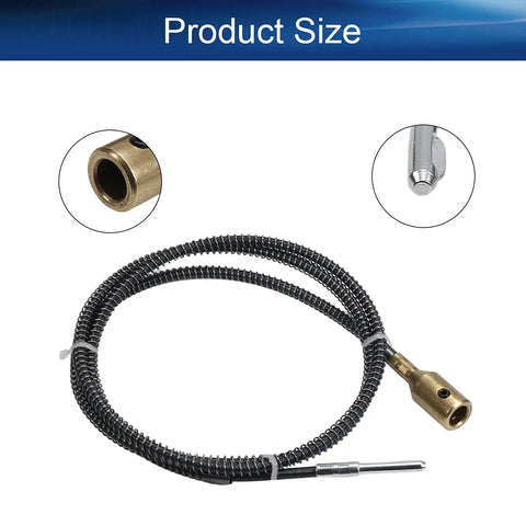 Heavy Duty Flex Shaft Extension For Bench Grinder And Drill Press Quick Swap Rotary Tool Bit Adapter With Reinforced Iron Wire Core showing size and fittings.