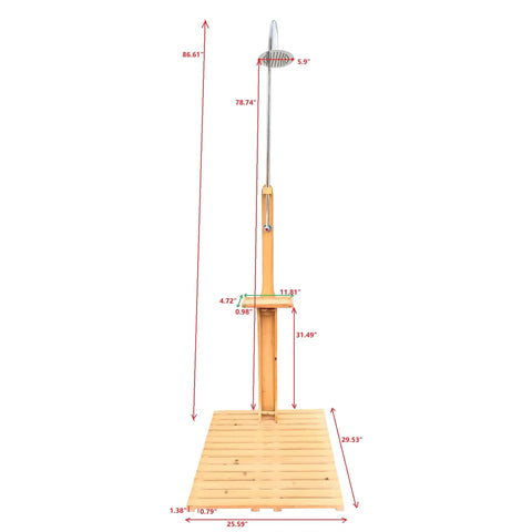 Portable Wood Outdoor Shower Kit For Backyard Poolside And Beach Use, Freestanding Shower With Sturdy Wood Frame, Grab And Go Setup, Perfect For Pools, Gardens, Patios, Spas, And Campers After Swim
