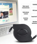 CAT6 Ethernet Cable With Retractable Flat Design, Adjustable Length RJ45 Patch Cable Plug And Play, 2m Black, shown near laptop