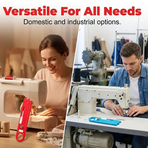 Image showing people using sewing machines with 4 In 1 Sewing Threader Tool With Seam Ripper Needle Threader Magnifying Glass And Magnetic Sewing Accessory