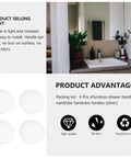 Six Pack White Alloy Round Cabinet Door Handles for Wardrobe and Kitchen Cabinets with modern bathroom setup.
