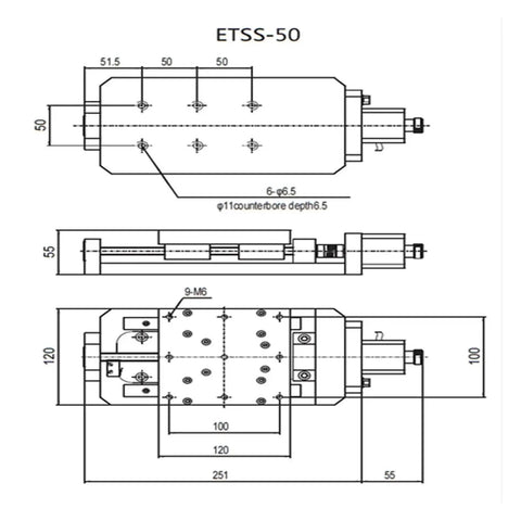 Technical drawing of Motorized Rotary Positioning Stage Featuring Crisp Tracking Xy Cross Slide Linear Rail And Heavy Duty Electric Rotation Platform.