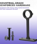 Industrial-grade reinforced hardware for one inch adjustable heavy duty curtain rod with extra long range, matte black finish.