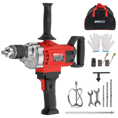 Power Drill Mixer 3200W 110V Corded Concrete Mixer with variable speed and accessories shown from the side